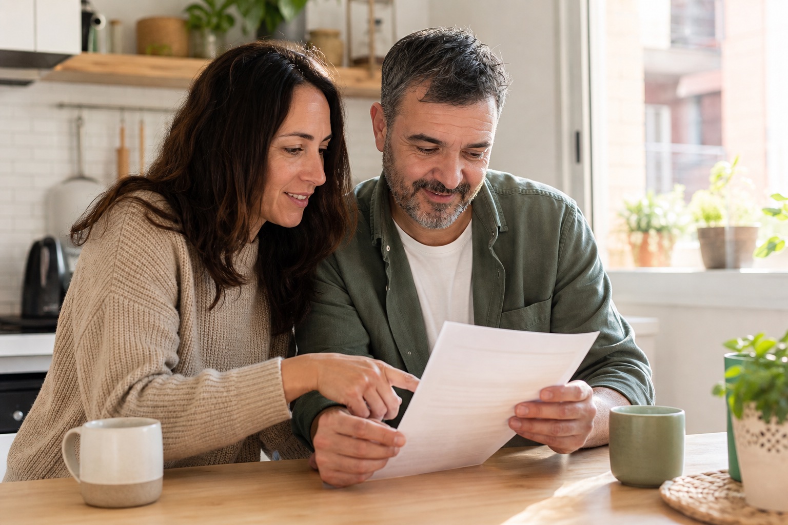 Una pareja revisa con tranquilidad una factura de la luz que ahora comprende